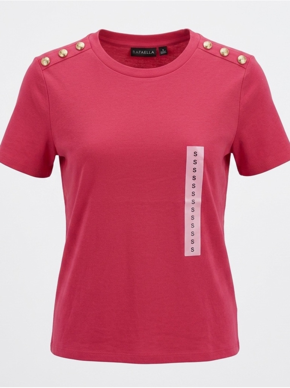 Rafaella Women’s Small Raspberry Crew Neck Top Gold Button Shoulder NWT